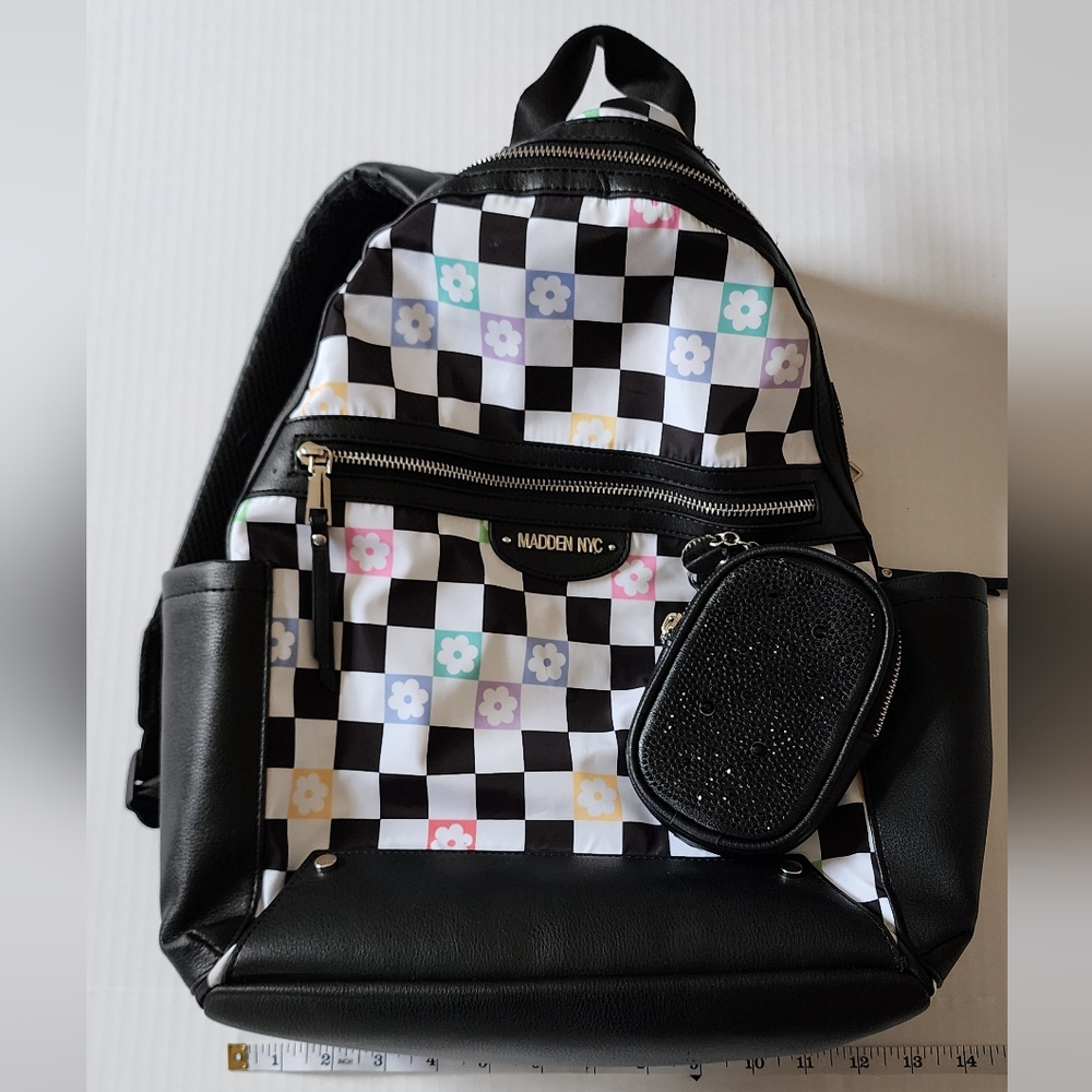 Madden NYC checkerboard floral laptop backpack